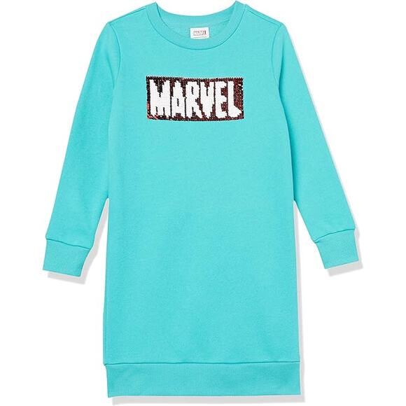 Spotted Zebra Marvel Girls' French Terry Long-Sleeve Dress Size Medium (8Y) - Picture 1 of 14